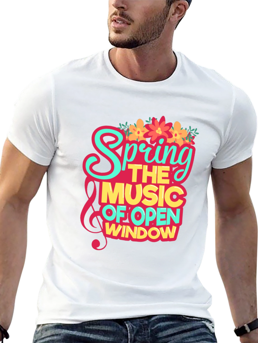 Spring Music Open Window Graphic Tee - Trendy Design