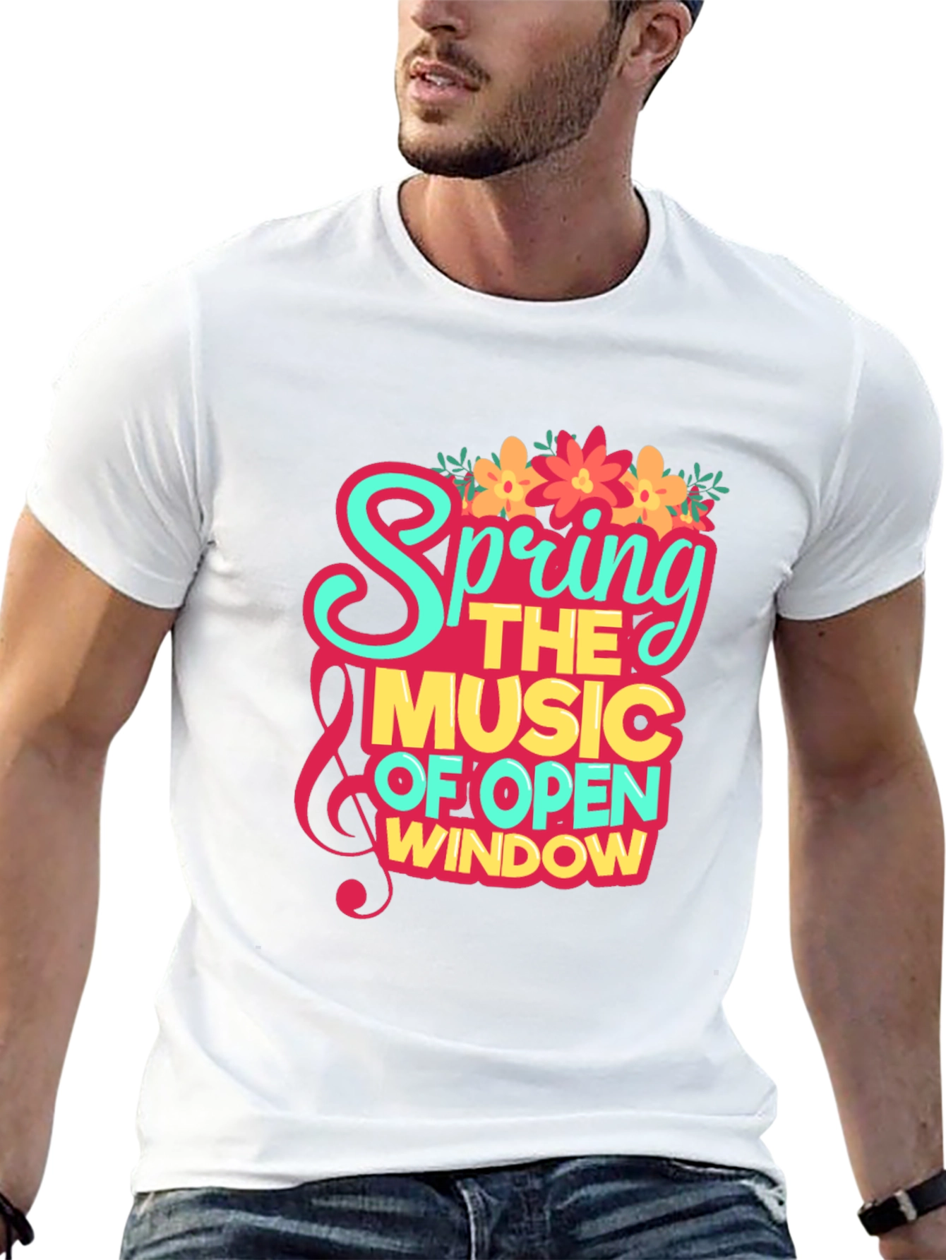 Spring Music Open Window Graphic Tee - Trendy Design
