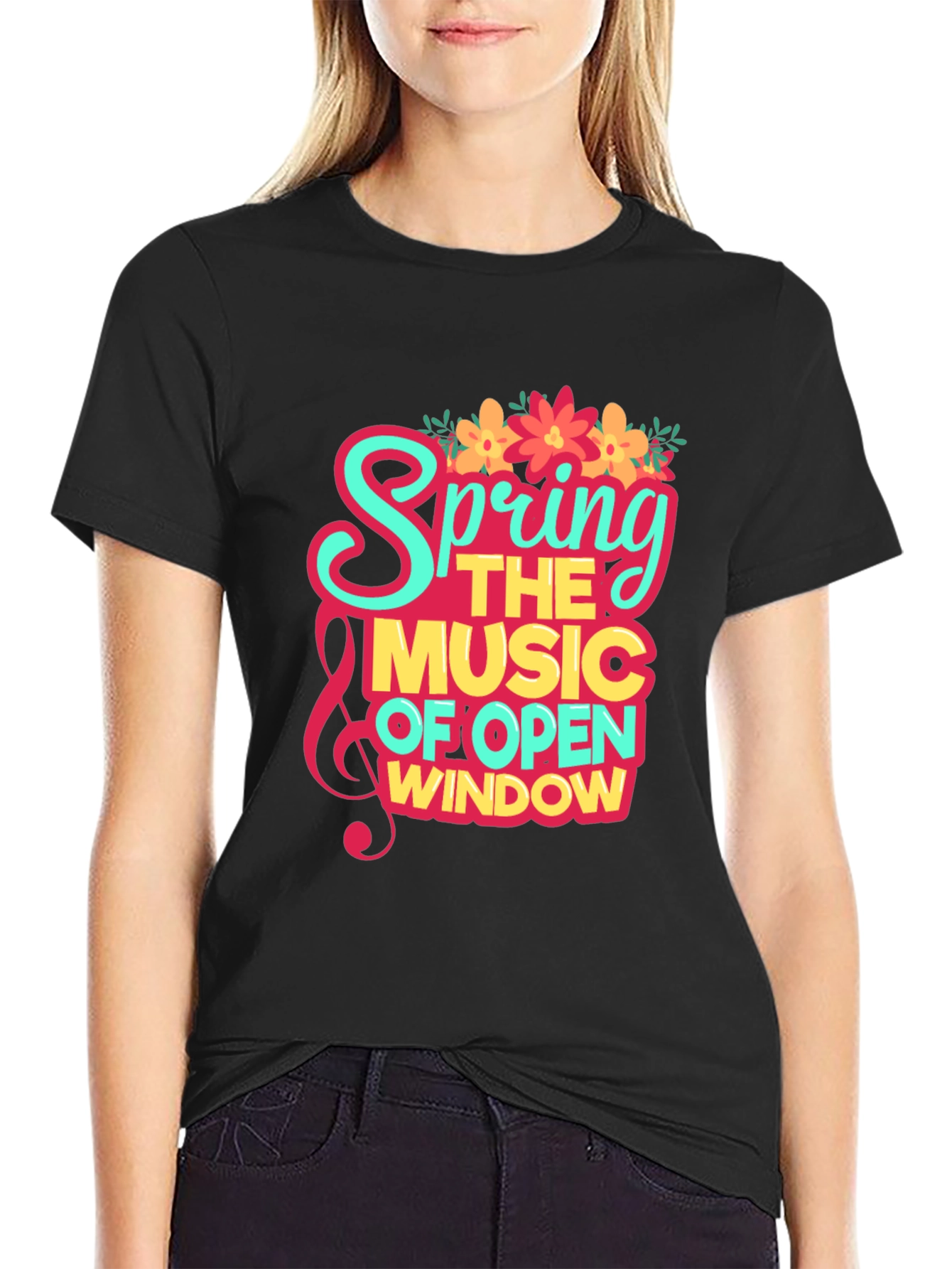 Spring Music Open Window Graphic Tee - Trendy Design