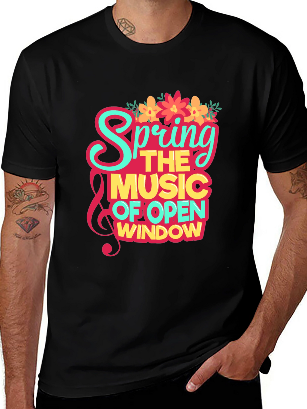 Spring Music Open Window Graphic Tee - Trendy Design