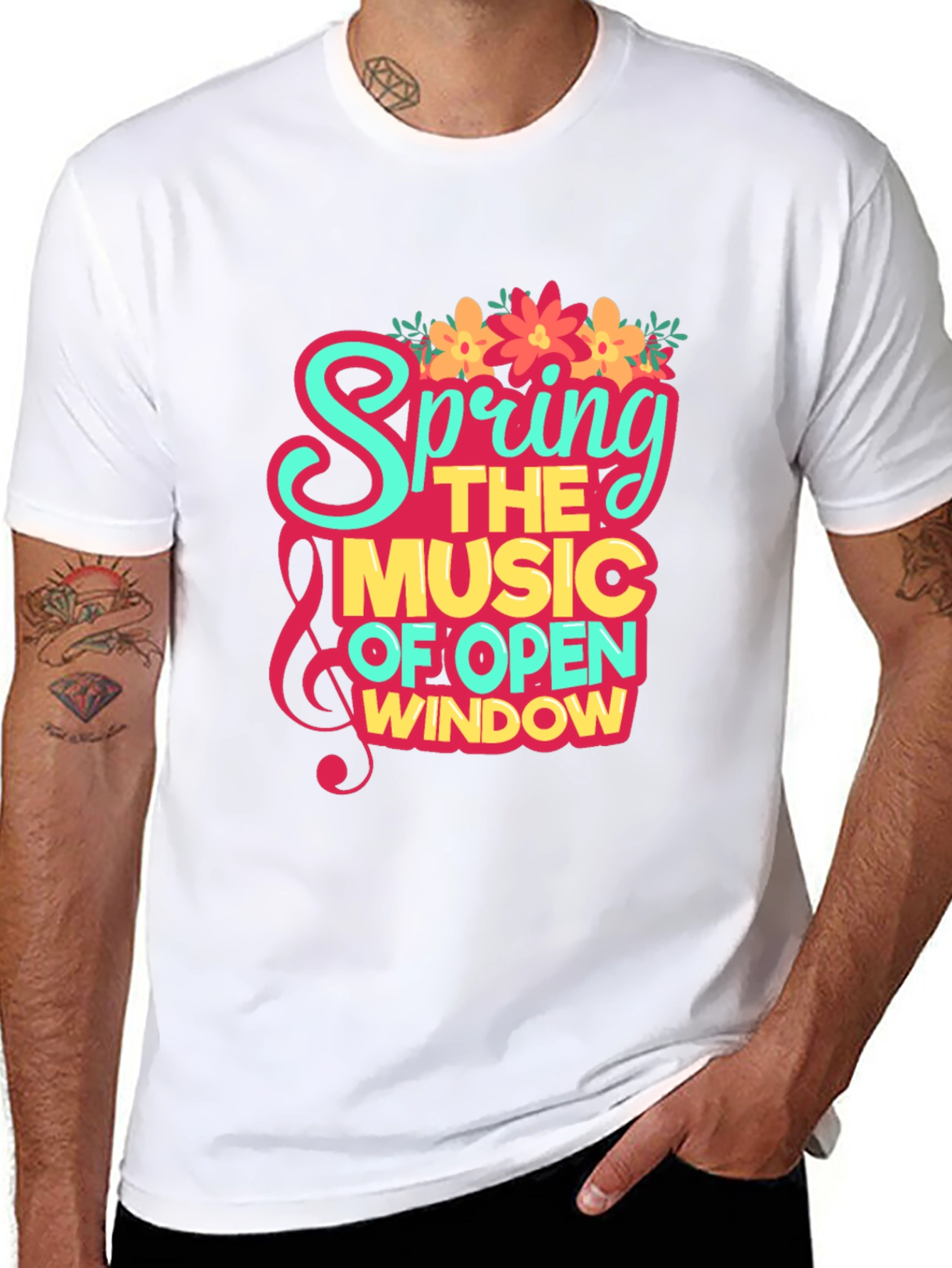 Spring Music Open Window Graphic Tee - Trendy Design