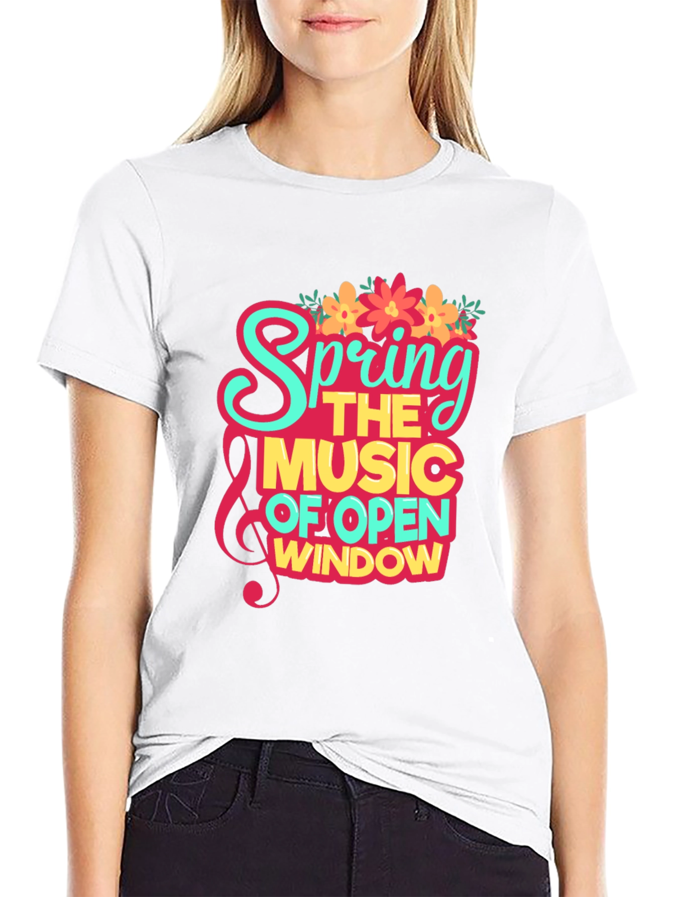 Spring Music Open Window Graphic Tee - Trendy Design
