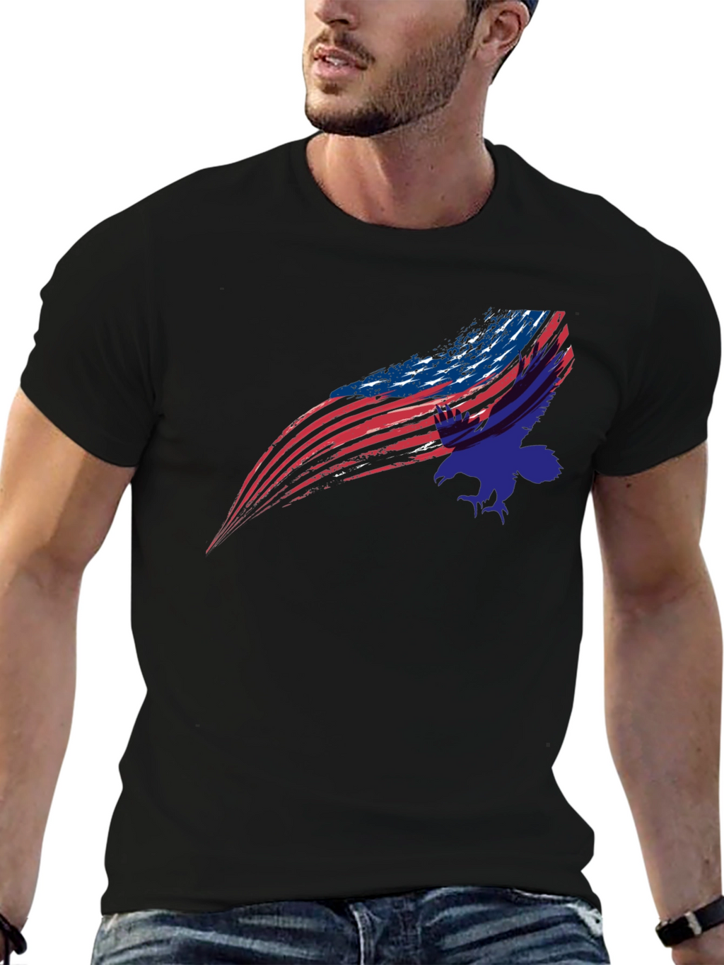 American Flag Eagle Graphic Black T-Shirt