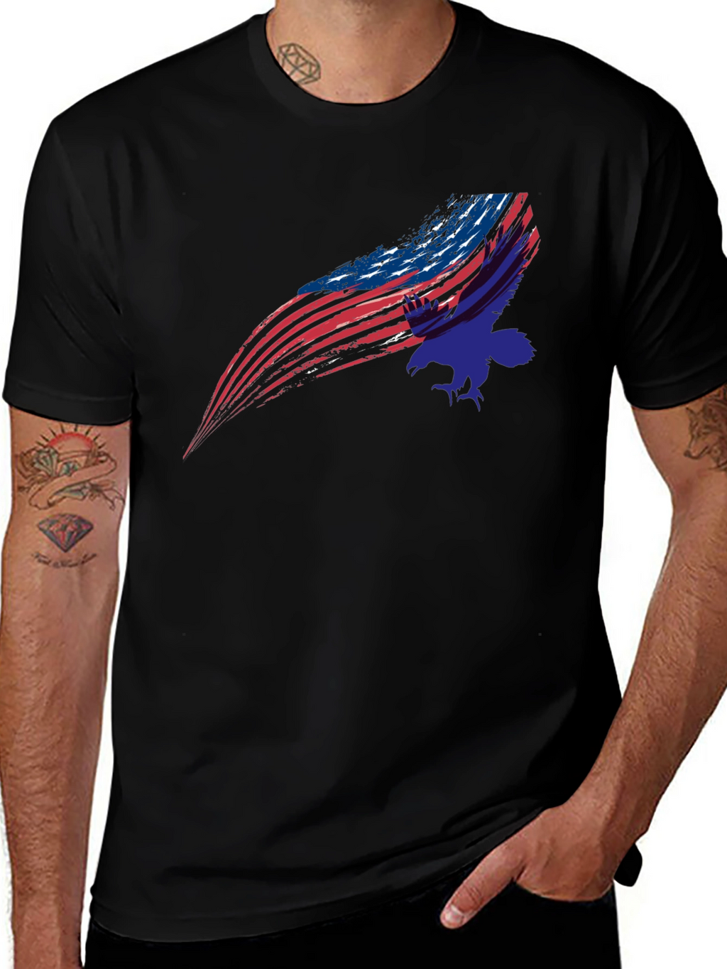 American Flag Eagle Graphic Black T-Shirt