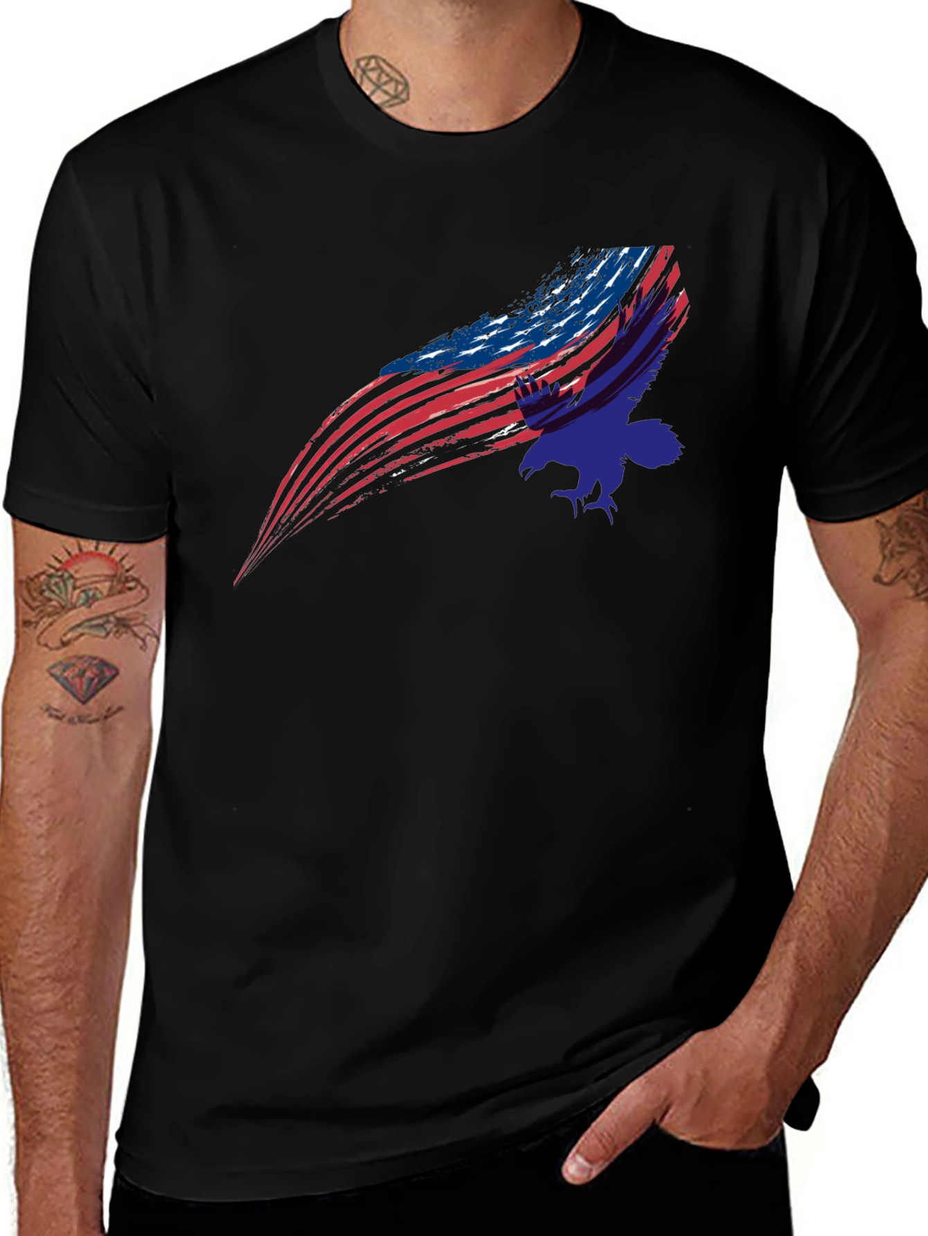 American Flag Eagle Graphic Black T-Shirt