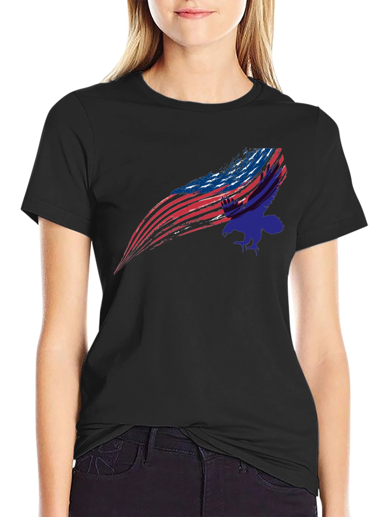American Flag Eagle Graphic Black T-Shirt