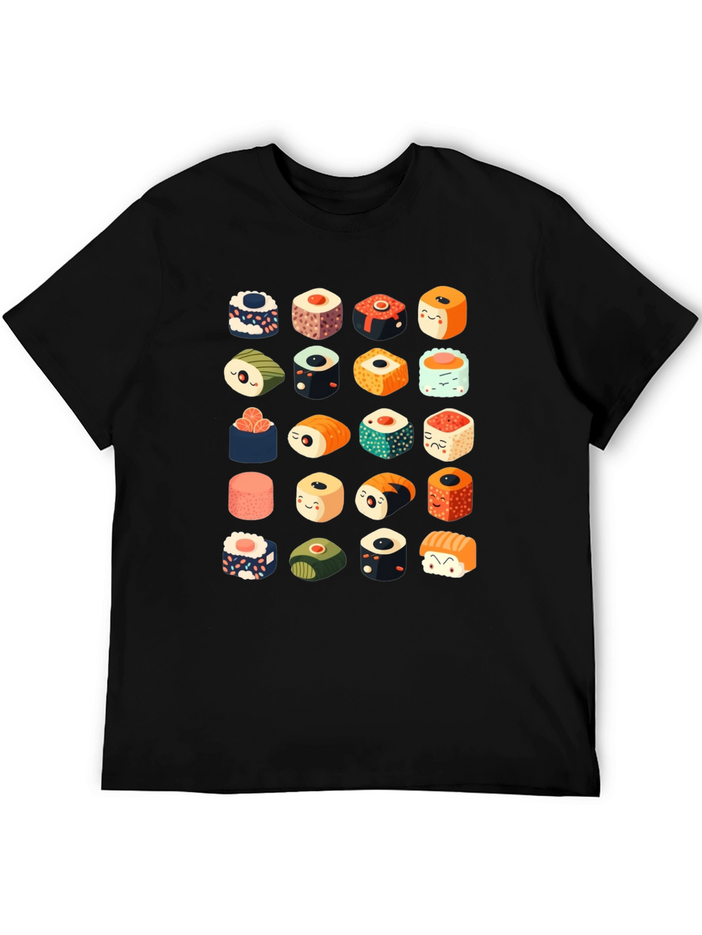 Sushi Pattern Black T-Shirt