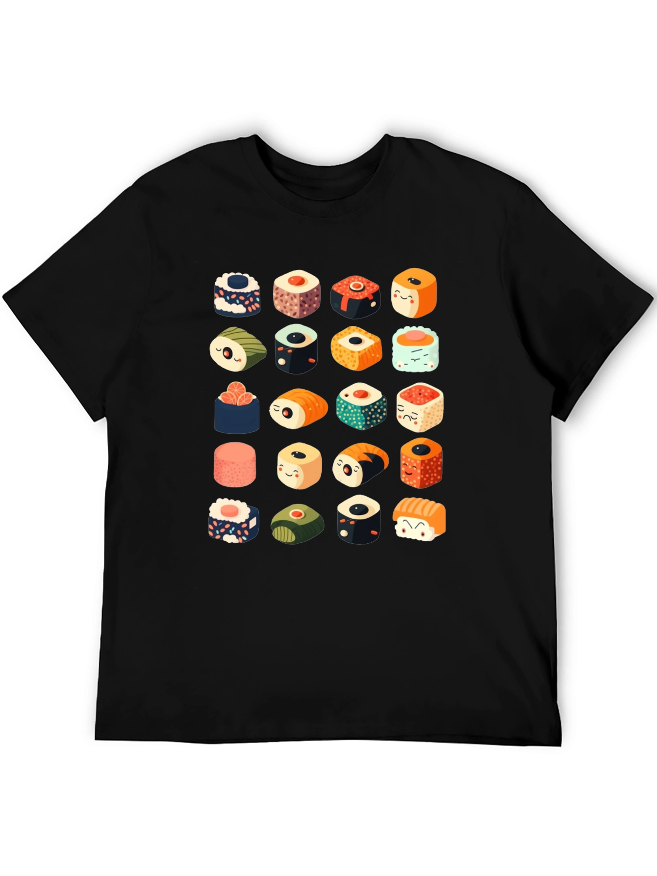 Sushi Pattern Black T-Shirt