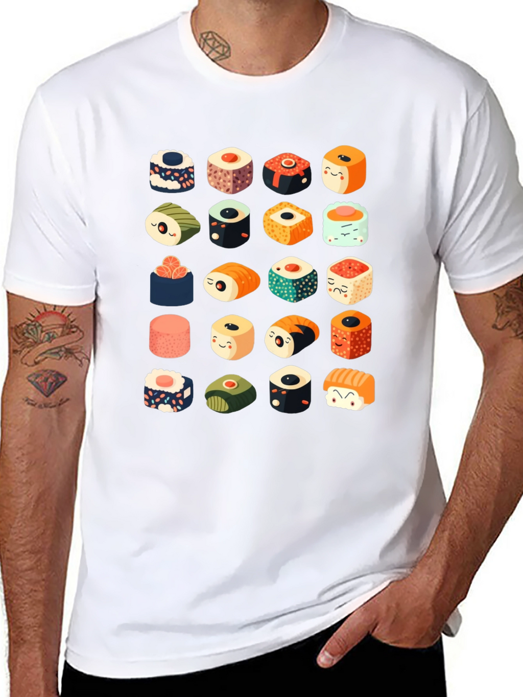 Sushi Pattern Black T-Shirt