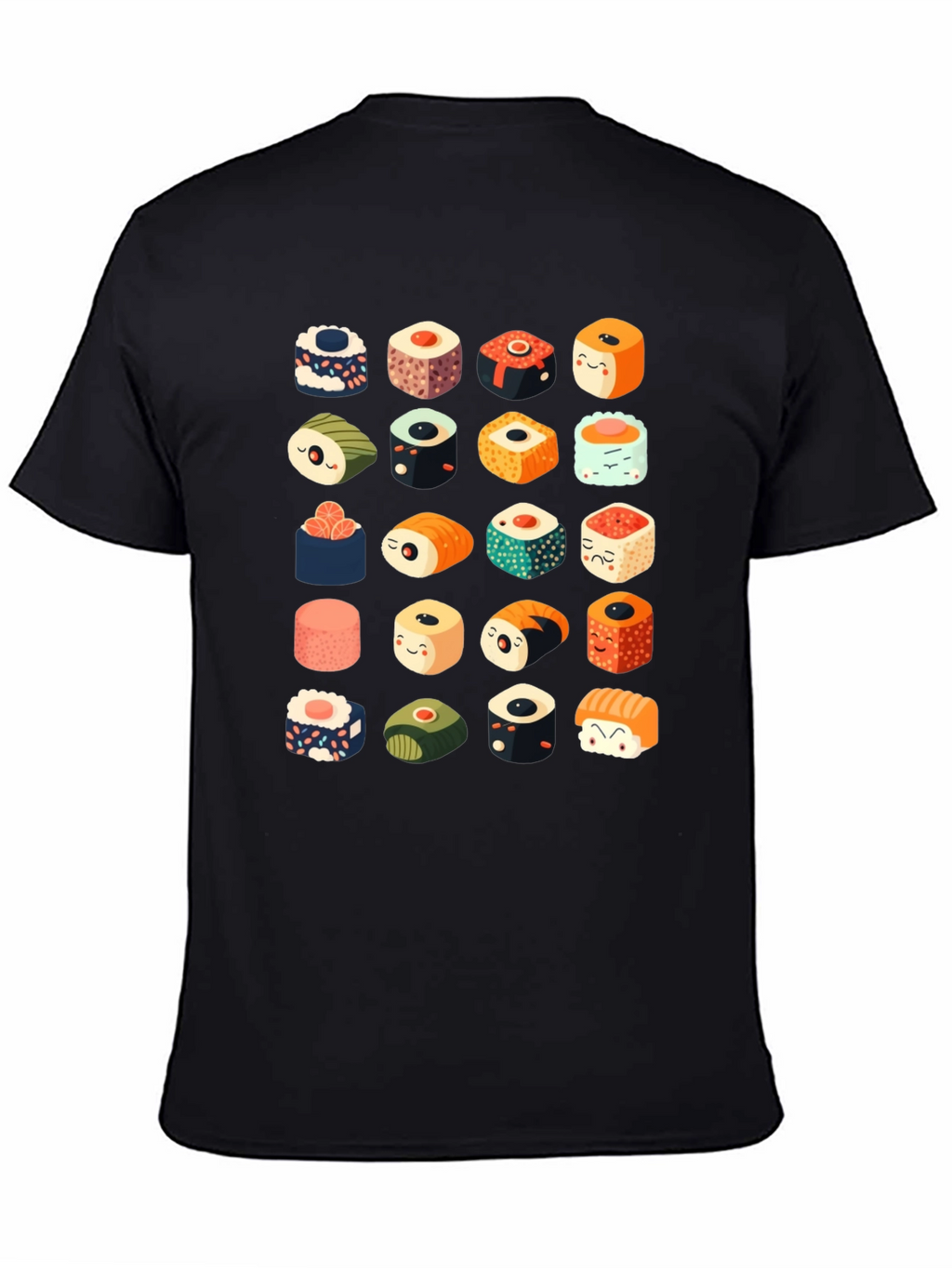 Sushi Pattern Black T-Shirt