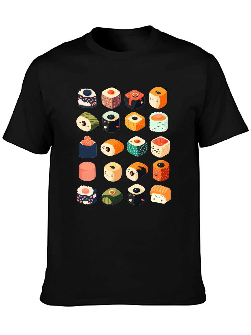 Sushi Pattern Black T-Shirt