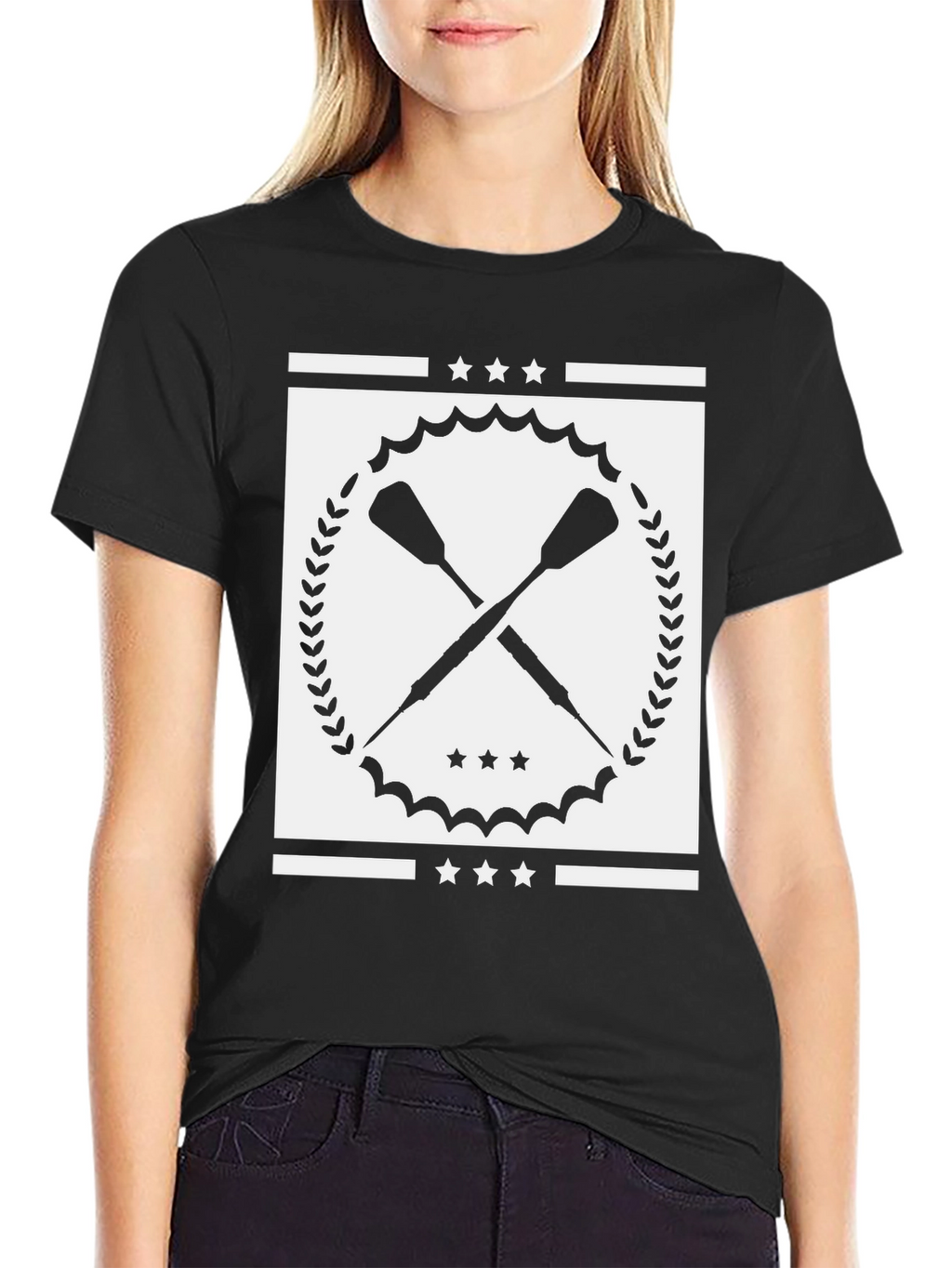 Crossed Oars Graphic Tee - Black Cotton T-Shirt