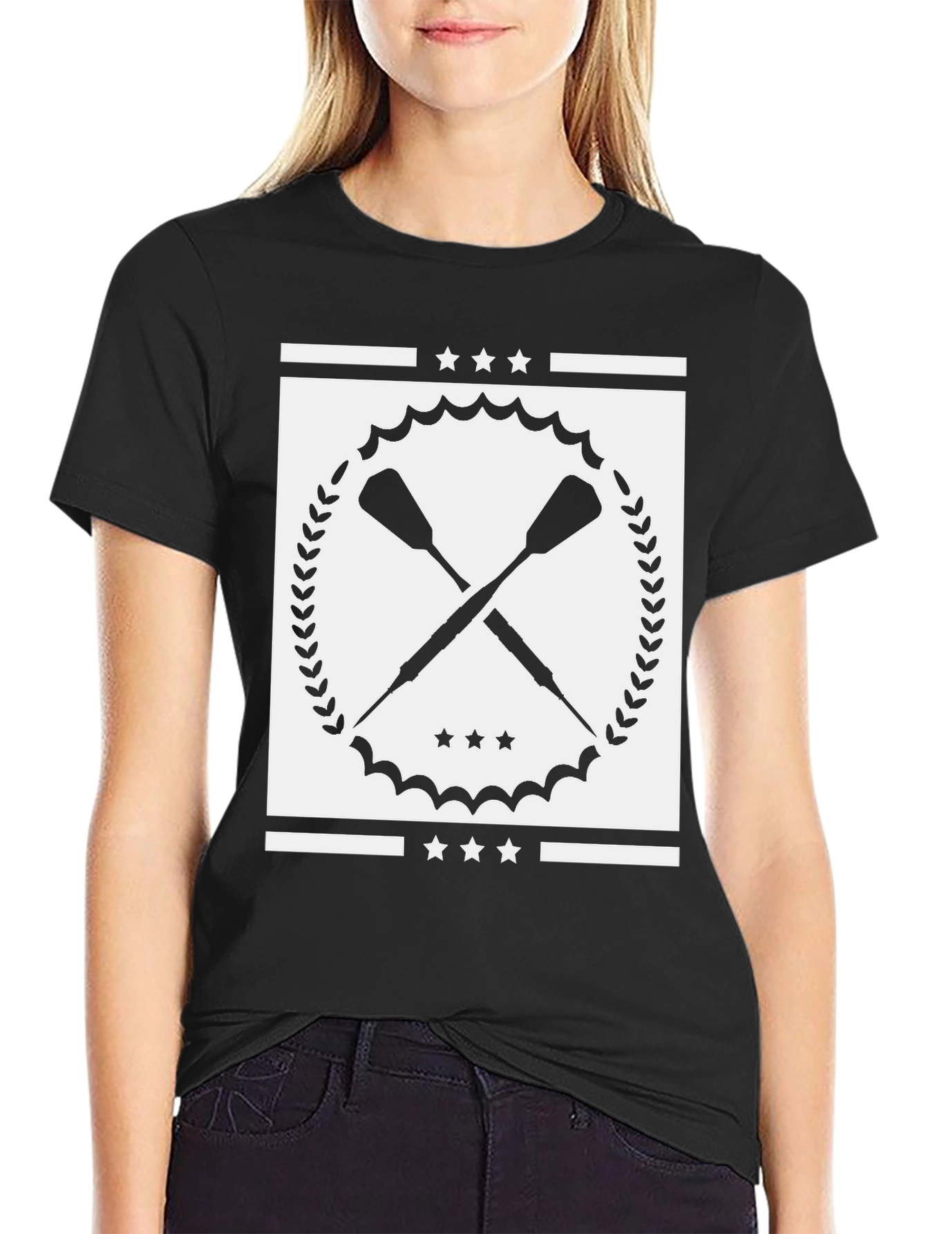 Crossed Oars Graphic Tee - Black Cotton T-Shirt