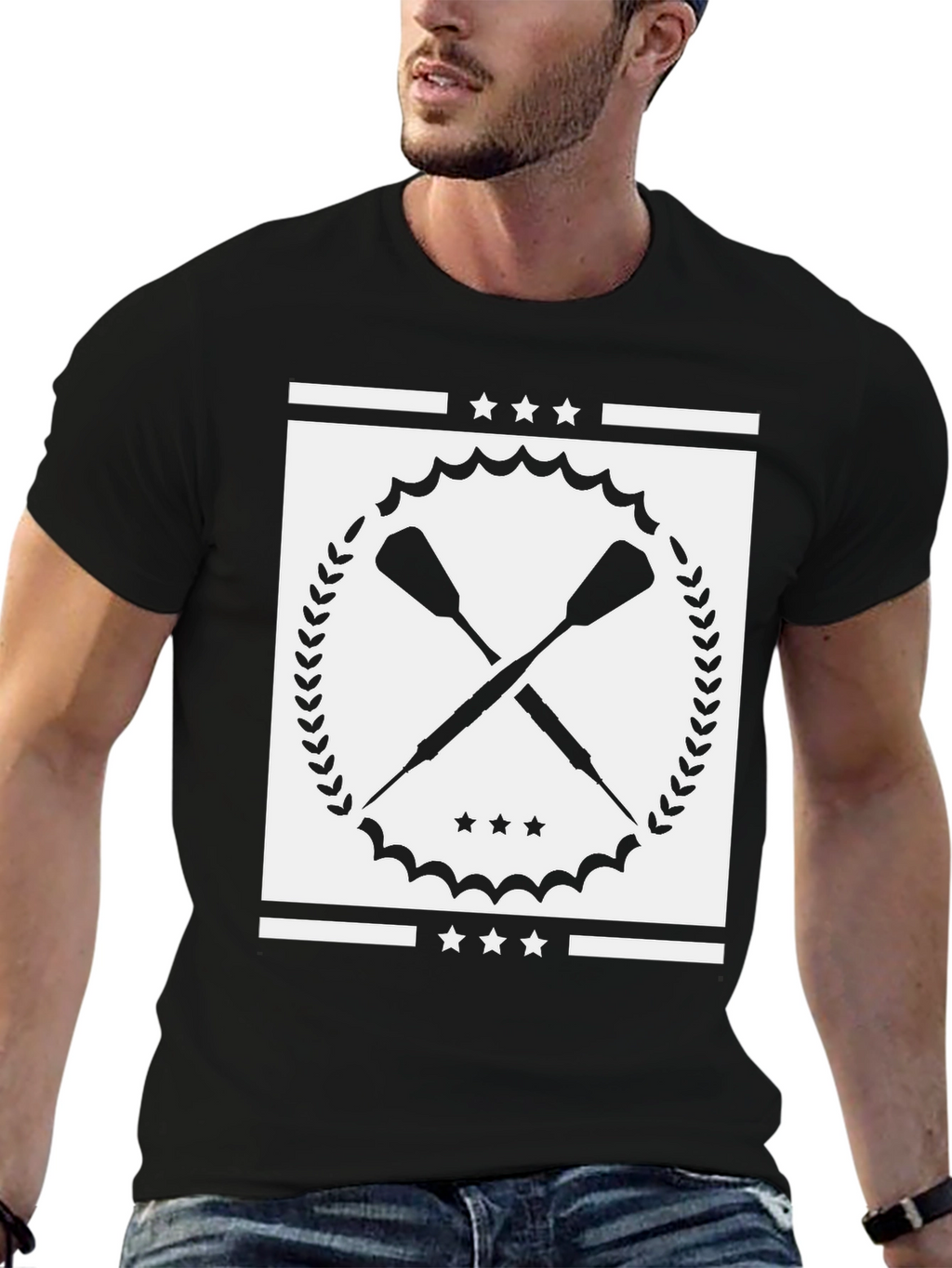 Crossed Oars Graphic Tee - Black Cotton T-Shirt