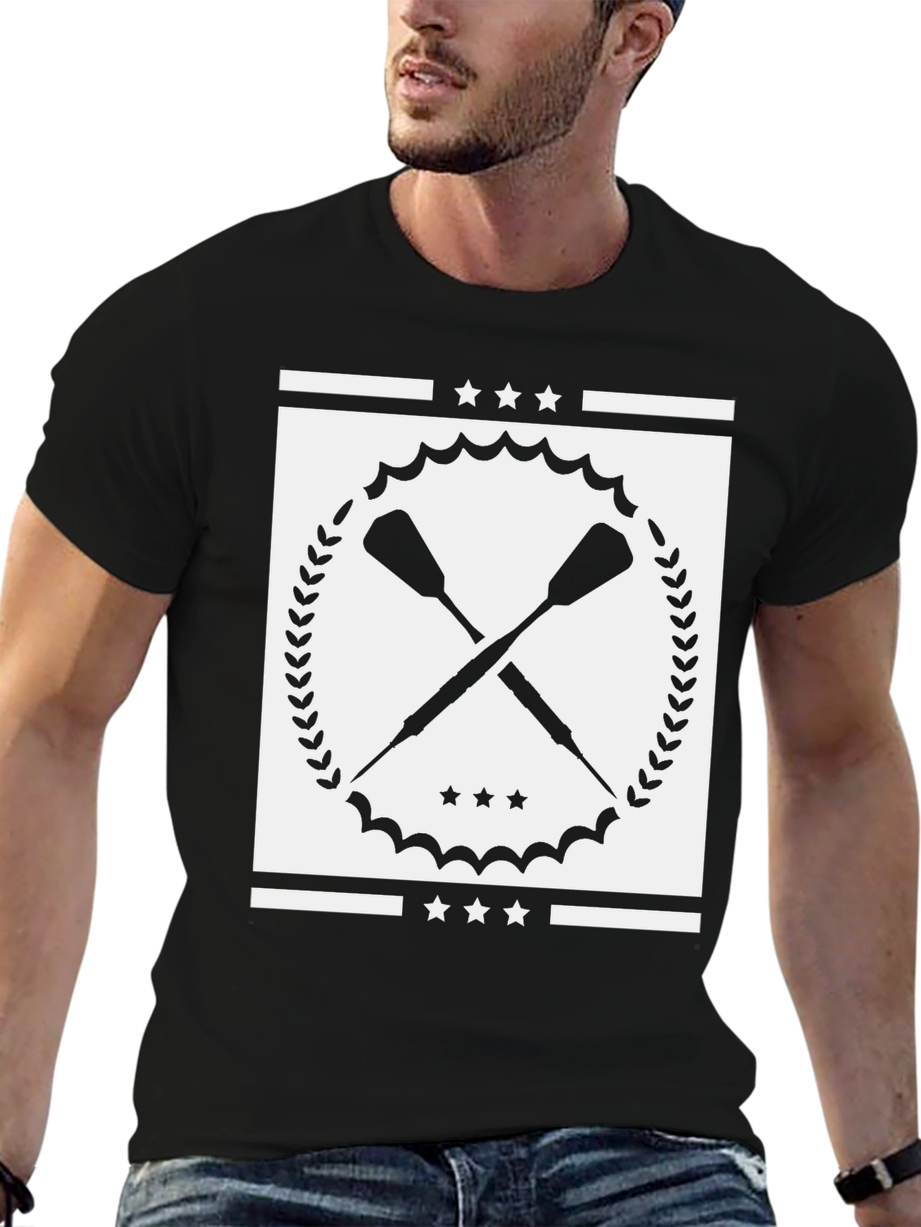 Crossed Oars Graphic Tee - Black Cotton T-Shirt