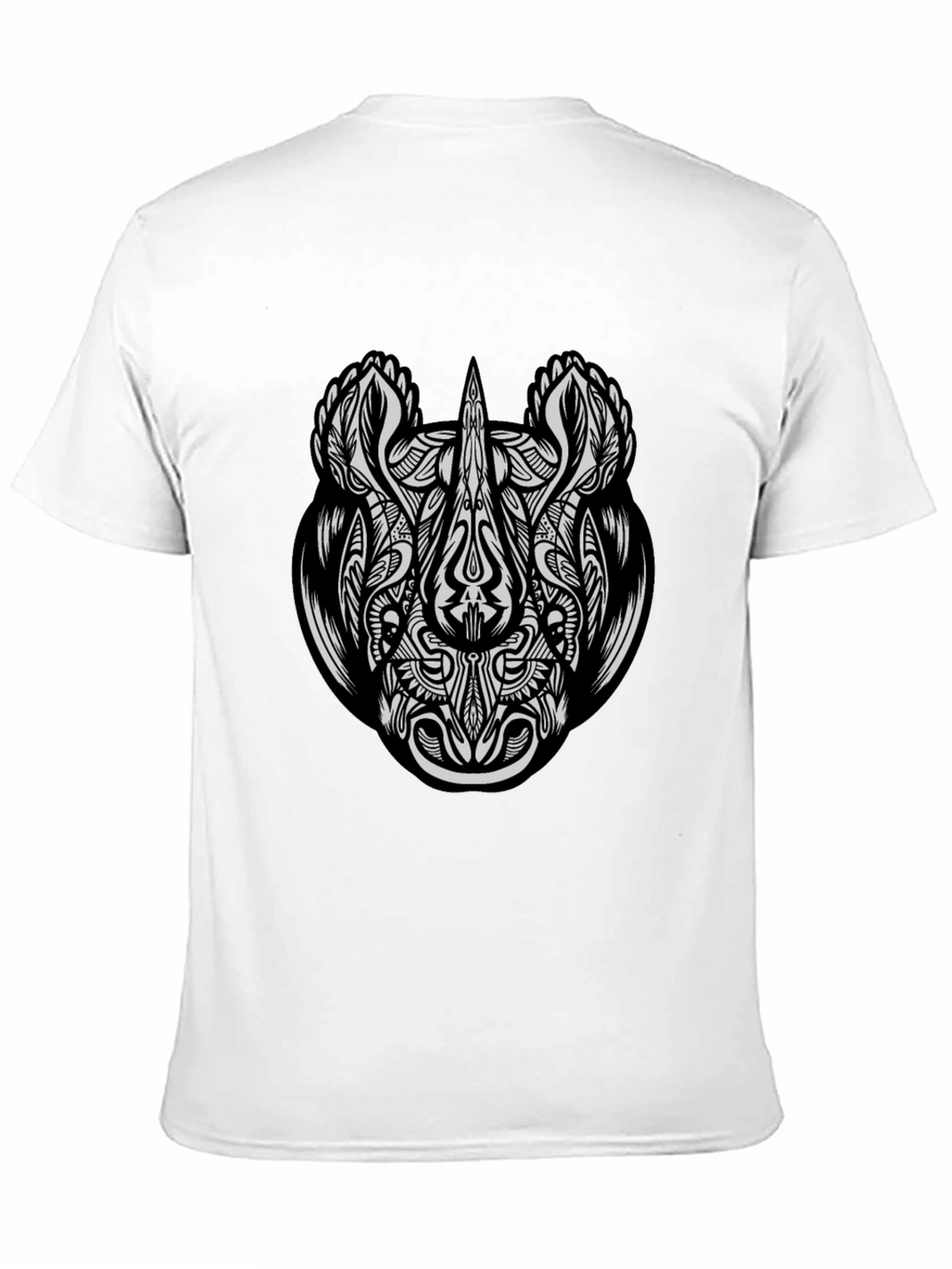 Tribal Rhino Graphic Tee - Black Cotton T-Shirt