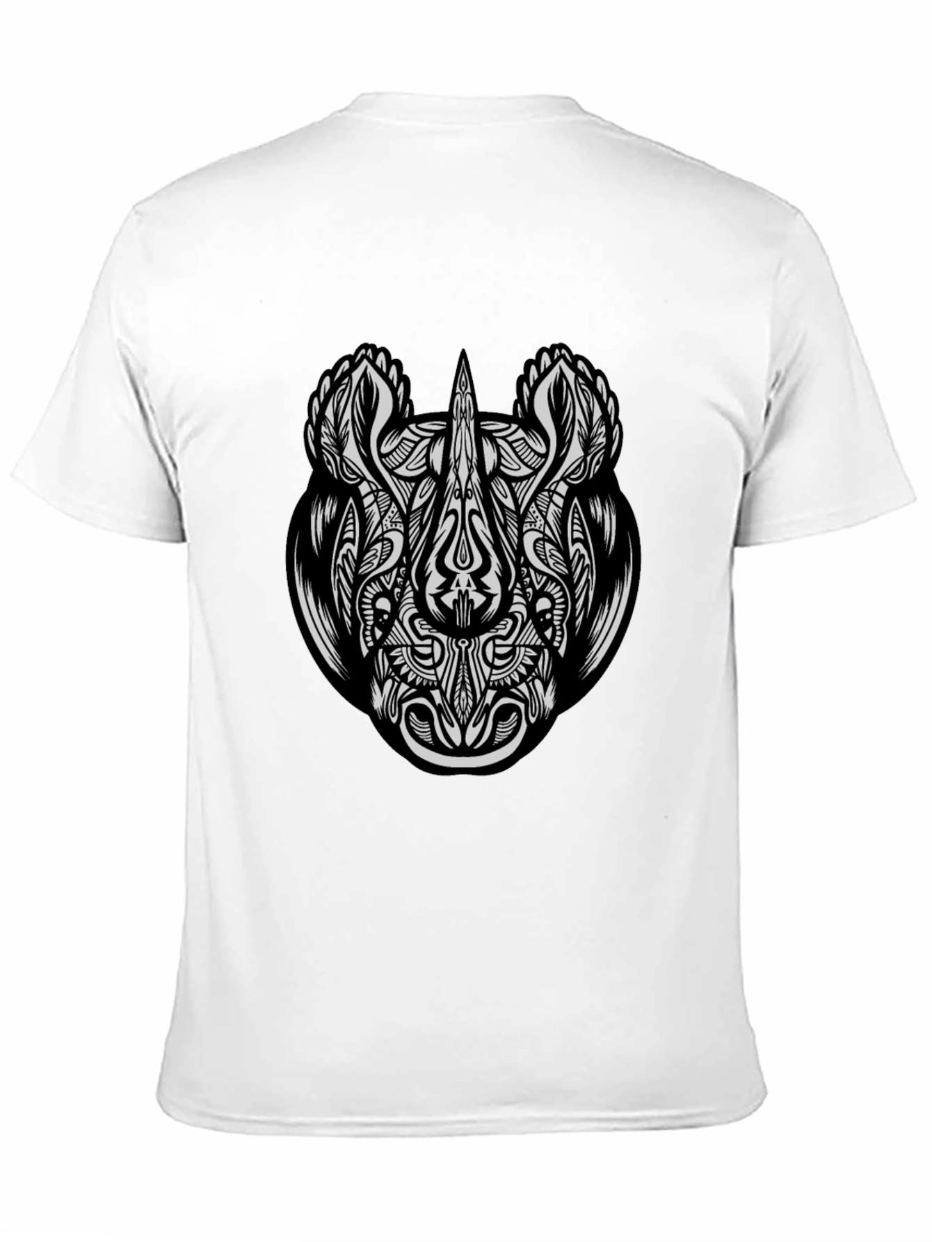 Tribal Rhino Graphic Tee - Black Cotton T-Shirt