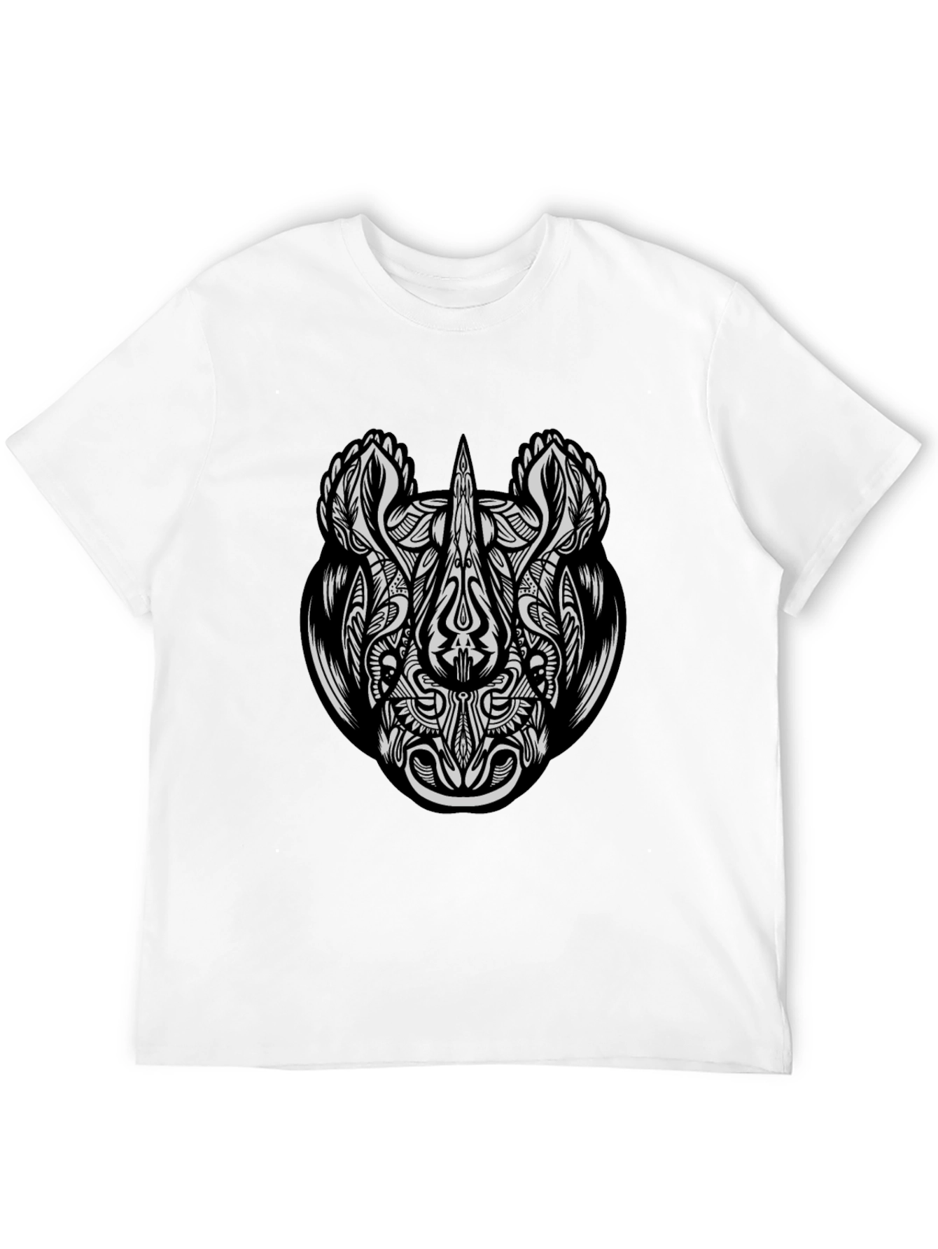 Tribal Rhino Graphic Tee - Black Cotton T-Shirt