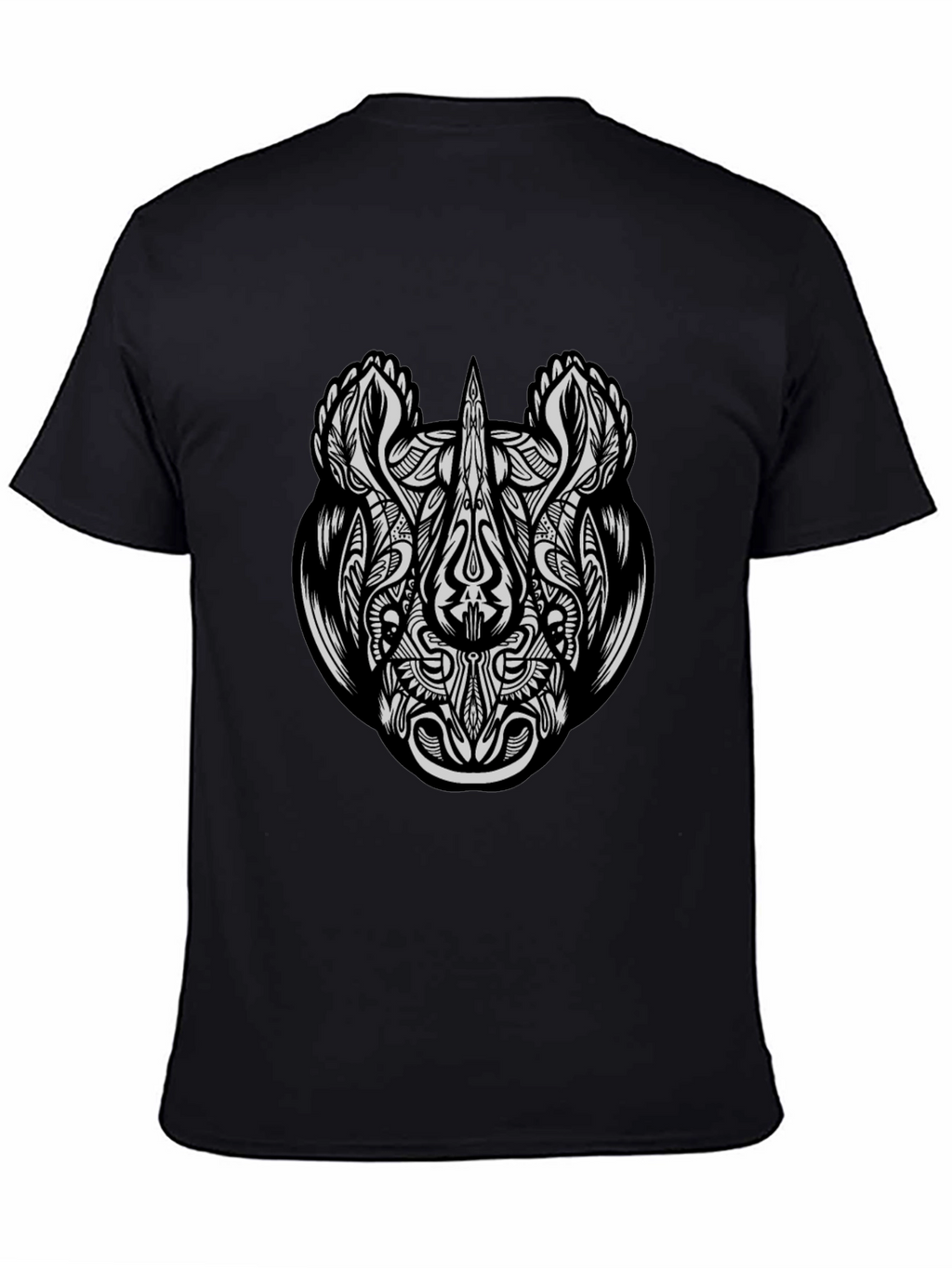 Tribal Rhino Graphic Tee - Black Cotton T-Shirt