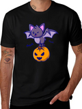 Halloween Bat & Pumpkin Graphic T-Shirt