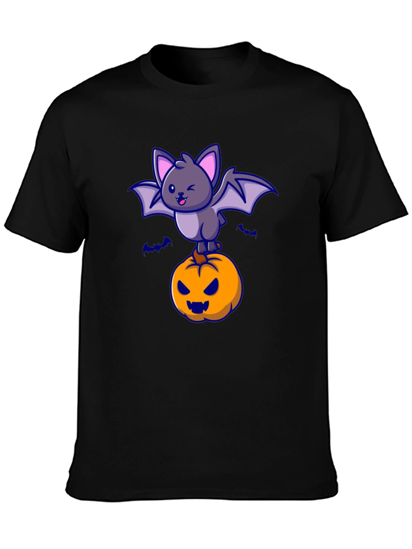 Halloween Bat & Pumpkin Graphic T-Shirt