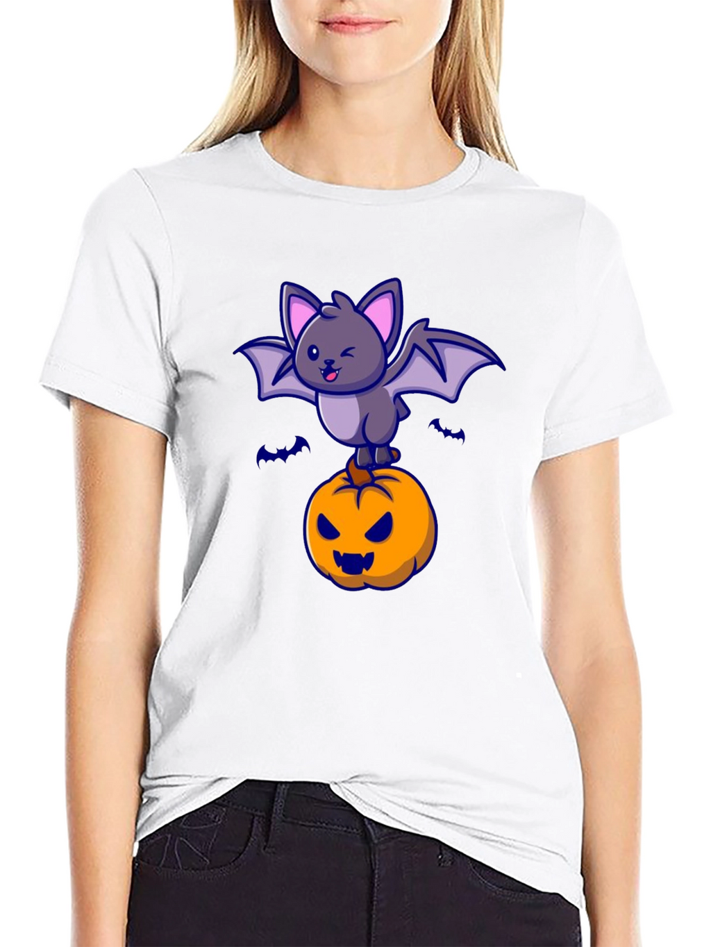 Halloween Bat & Pumpkin Graphic T-Shirt