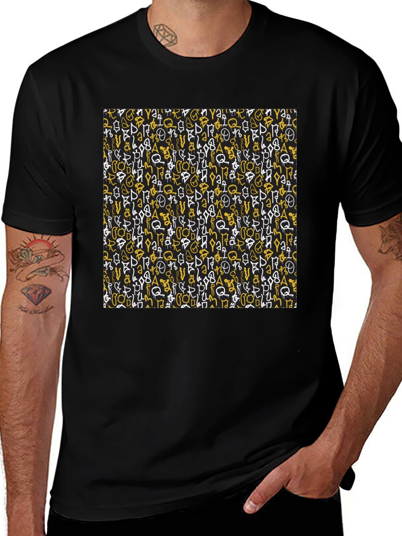 Abstract Graffiti Print Black T-Shirt