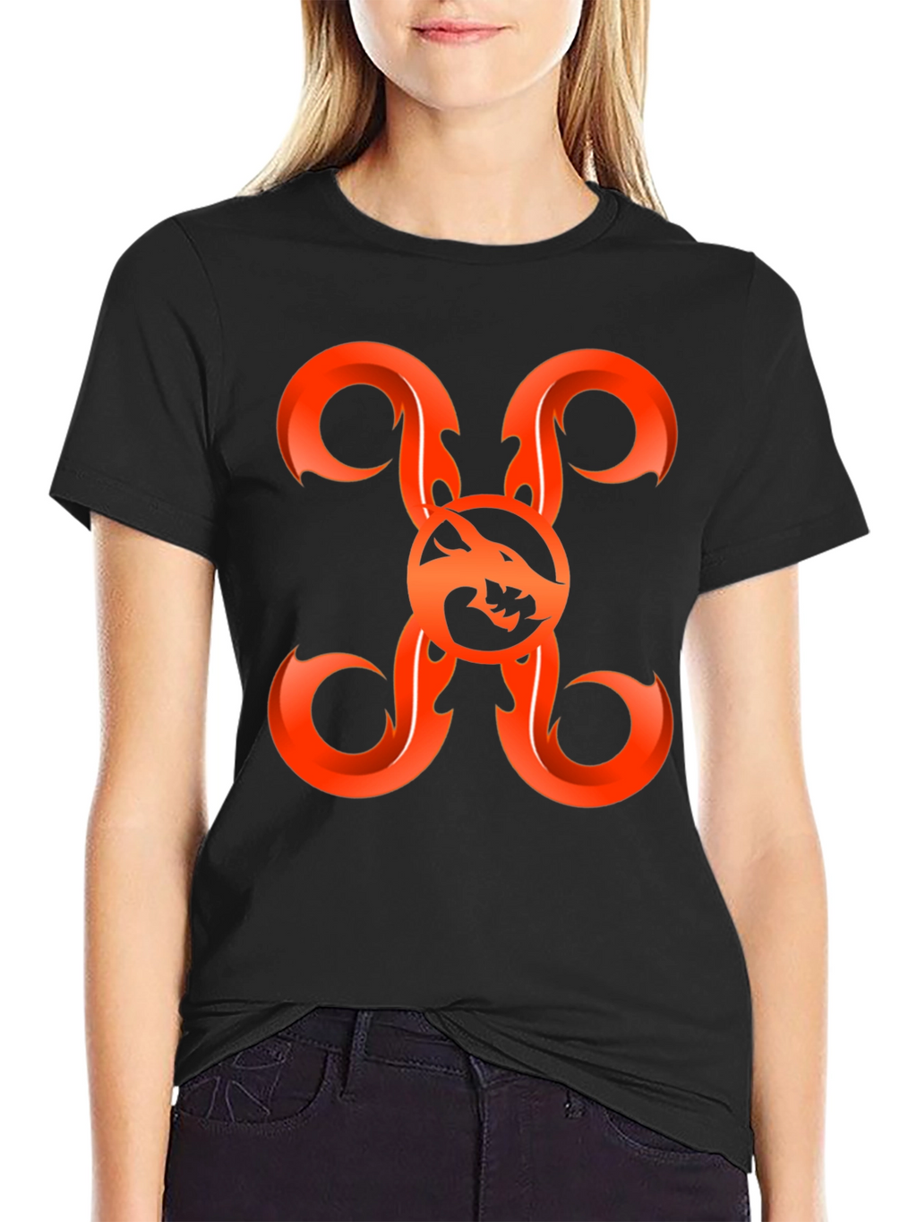 Fiery Wolf Graphic Tee - Bold Black Shirt