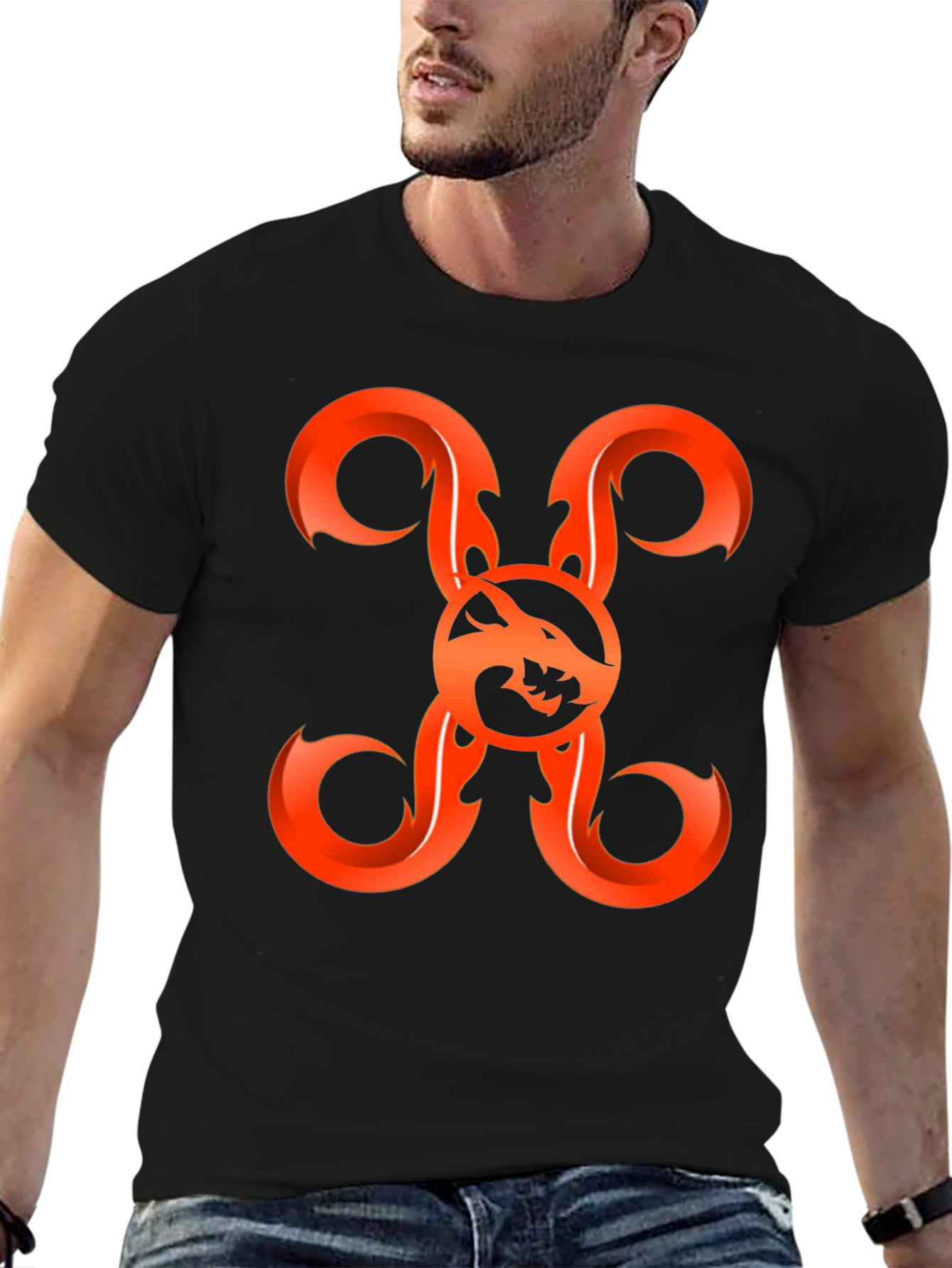 Fiery Wolf Graphic Tee - Bold Black Shirt