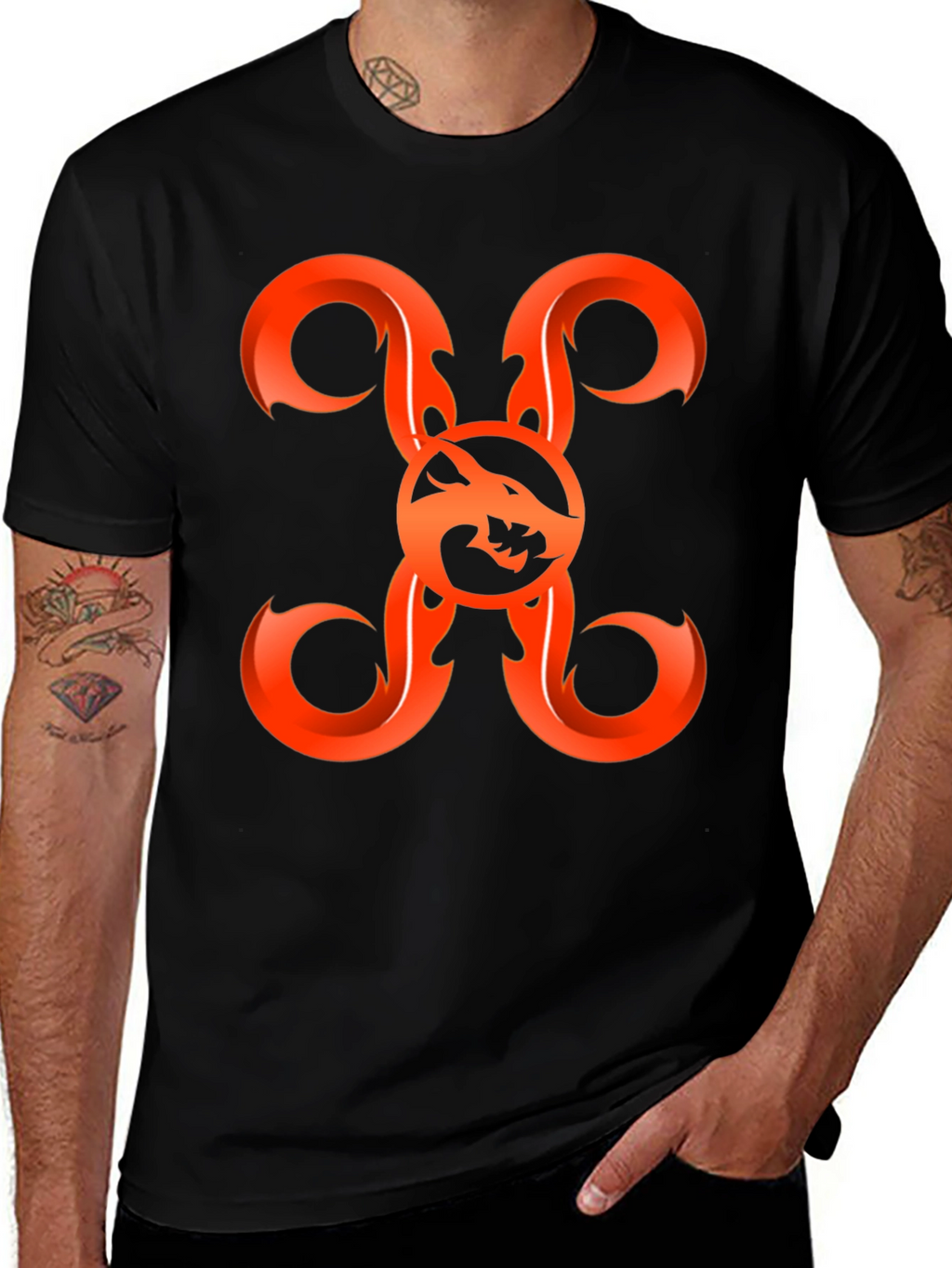 Fiery Wolf Graphic Tee - Bold Black Shirt