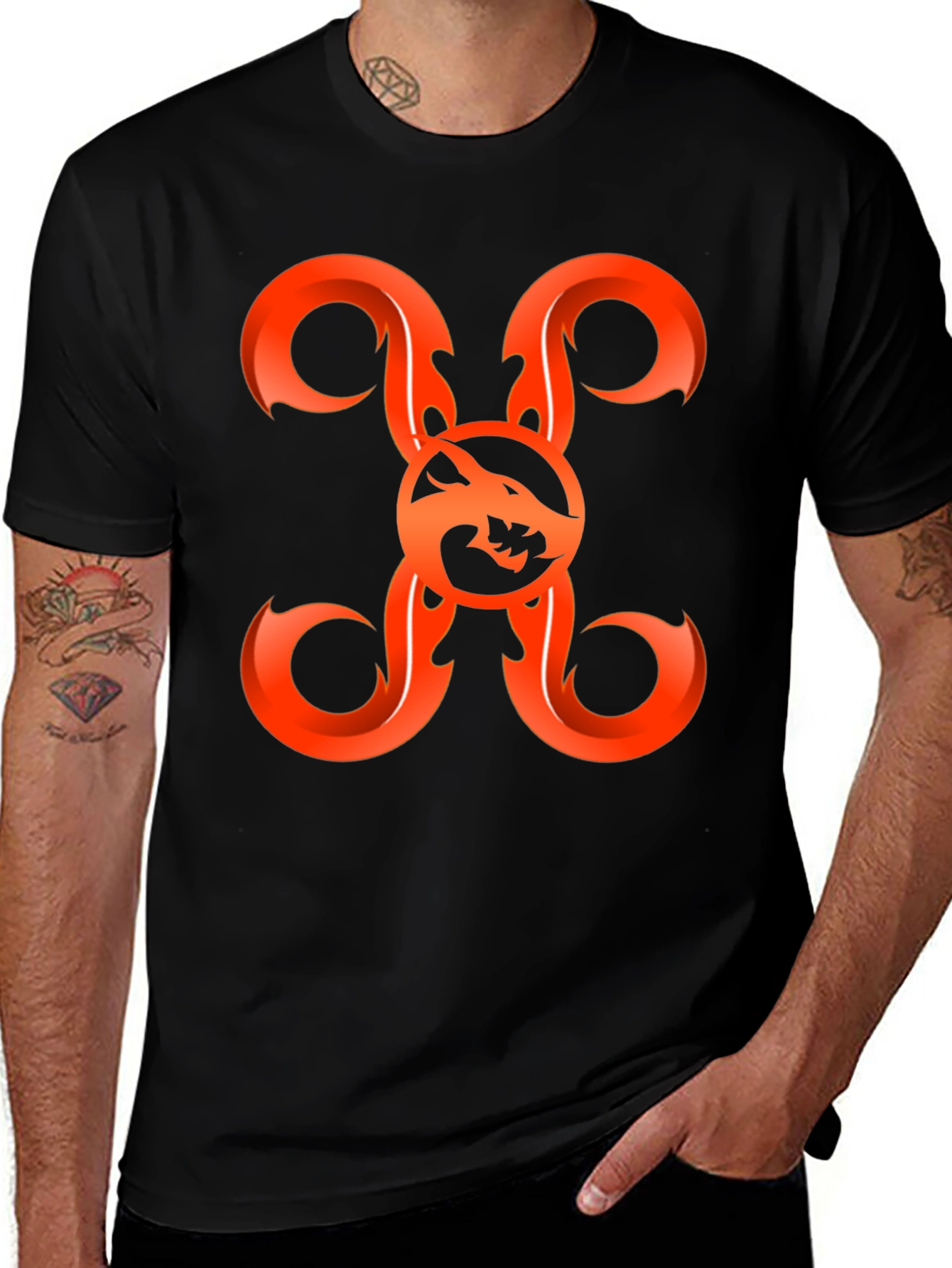 Fiery Wolf Graphic Tee - Bold Black Shirt
