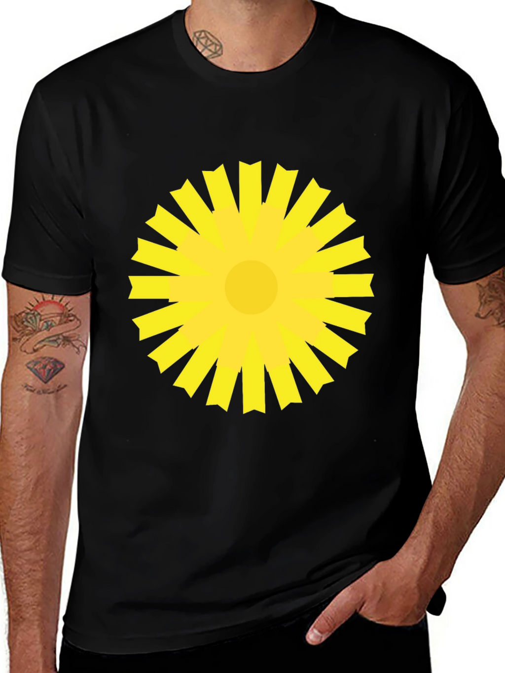 Sunburst Graphic Tee - Bold Yellow Design on Black