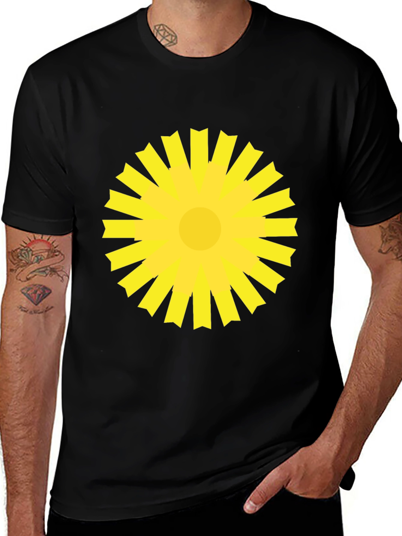 Sunburst Graphic Tee - Bold Yellow Design on Black