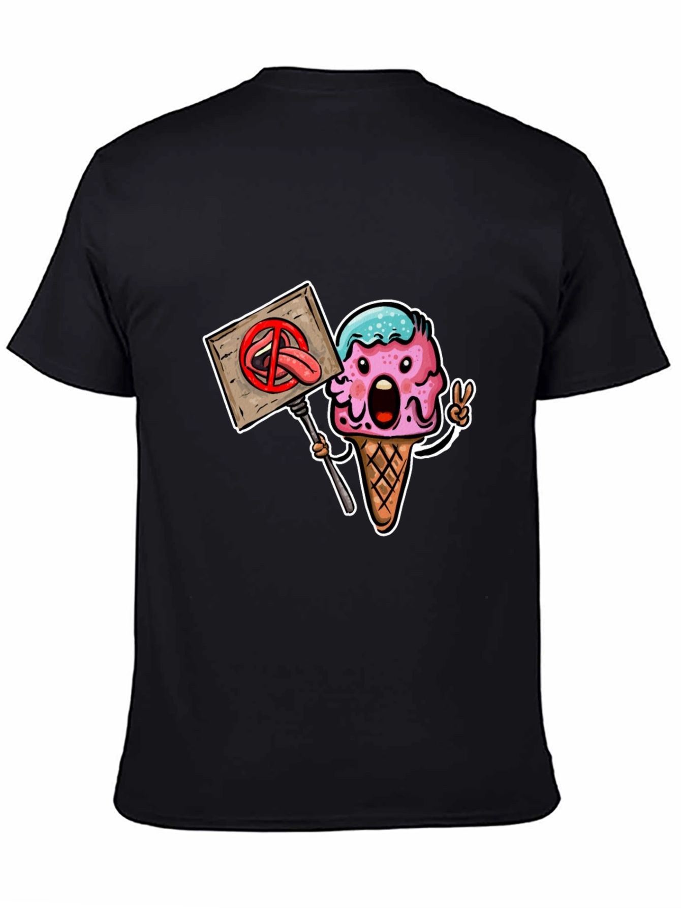 Ice Cream Protest Graphic Tee - Black Cotton Blend