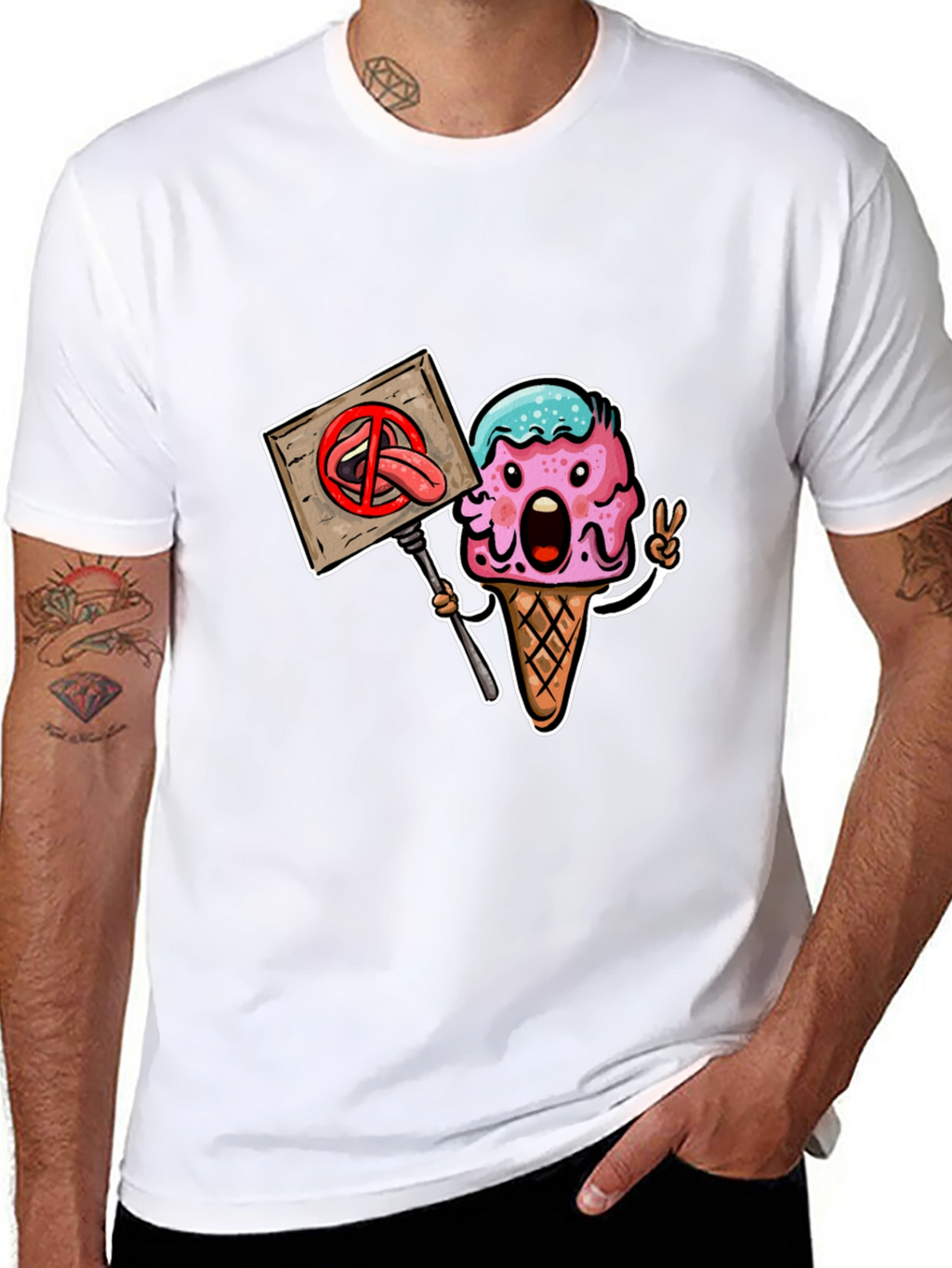 Ice Cream Protest Graphic Tee - Black Cotton Blend