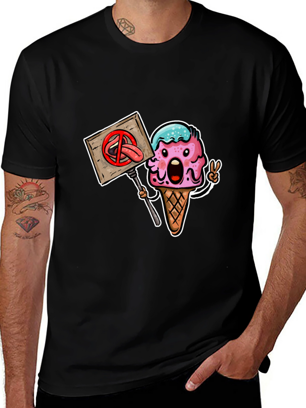 Ice Cream Protest Graphic Tee - Black Cotton Blend