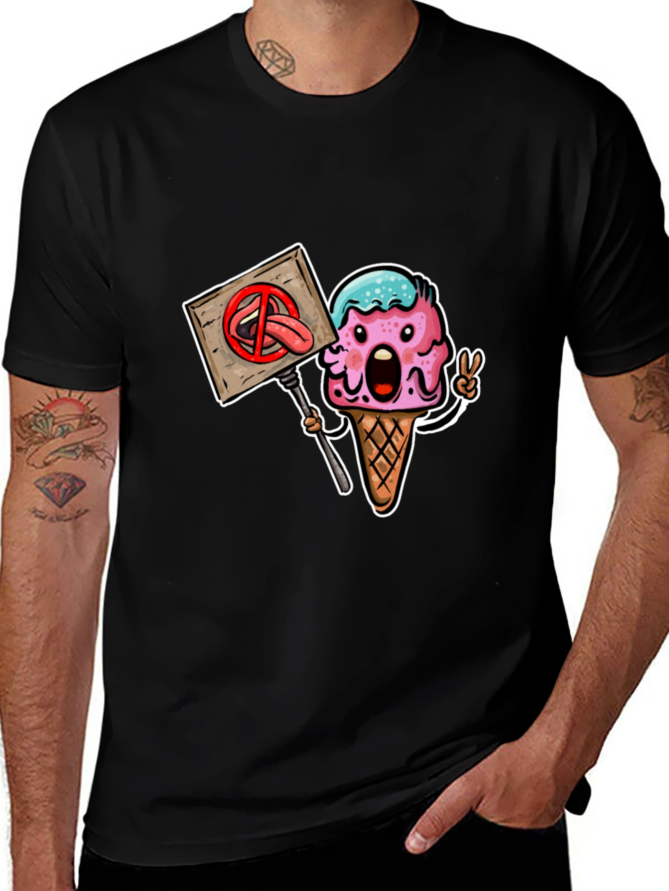 Ice Cream Protest Graphic Tee - Black Cotton Blend