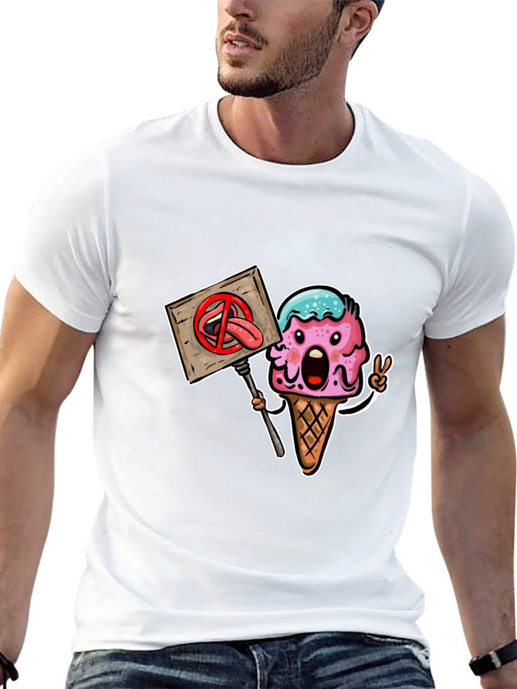 Ice Cream Protest Graphic Tee - Black Cotton Blend