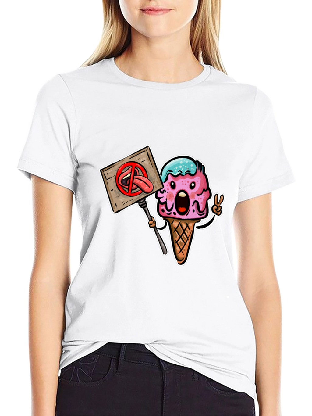 Ice Cream Protest Graphic Tee - Black Cotton Blend