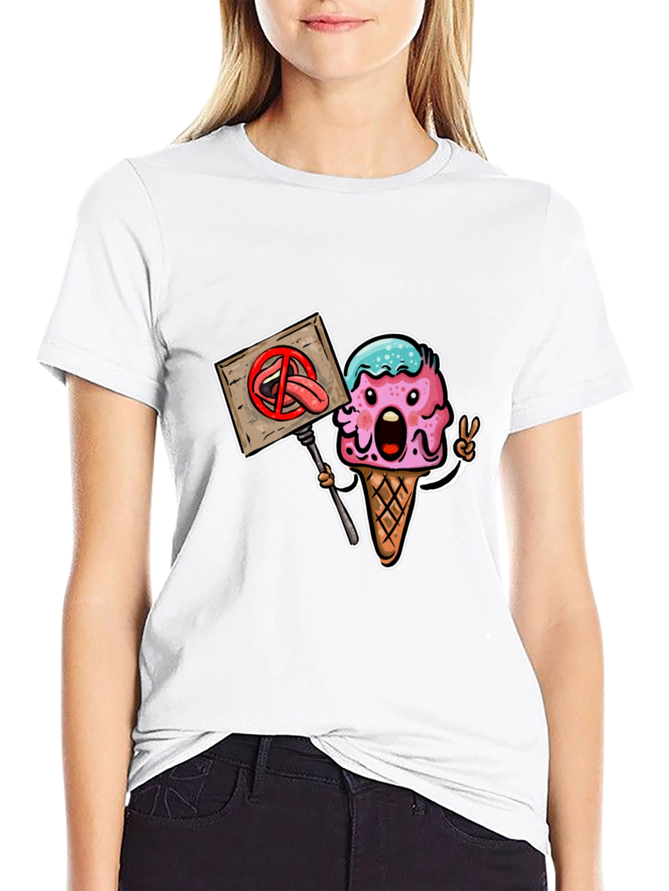 Ice Cream Protest Graphic Tee - Black Cotton Blend