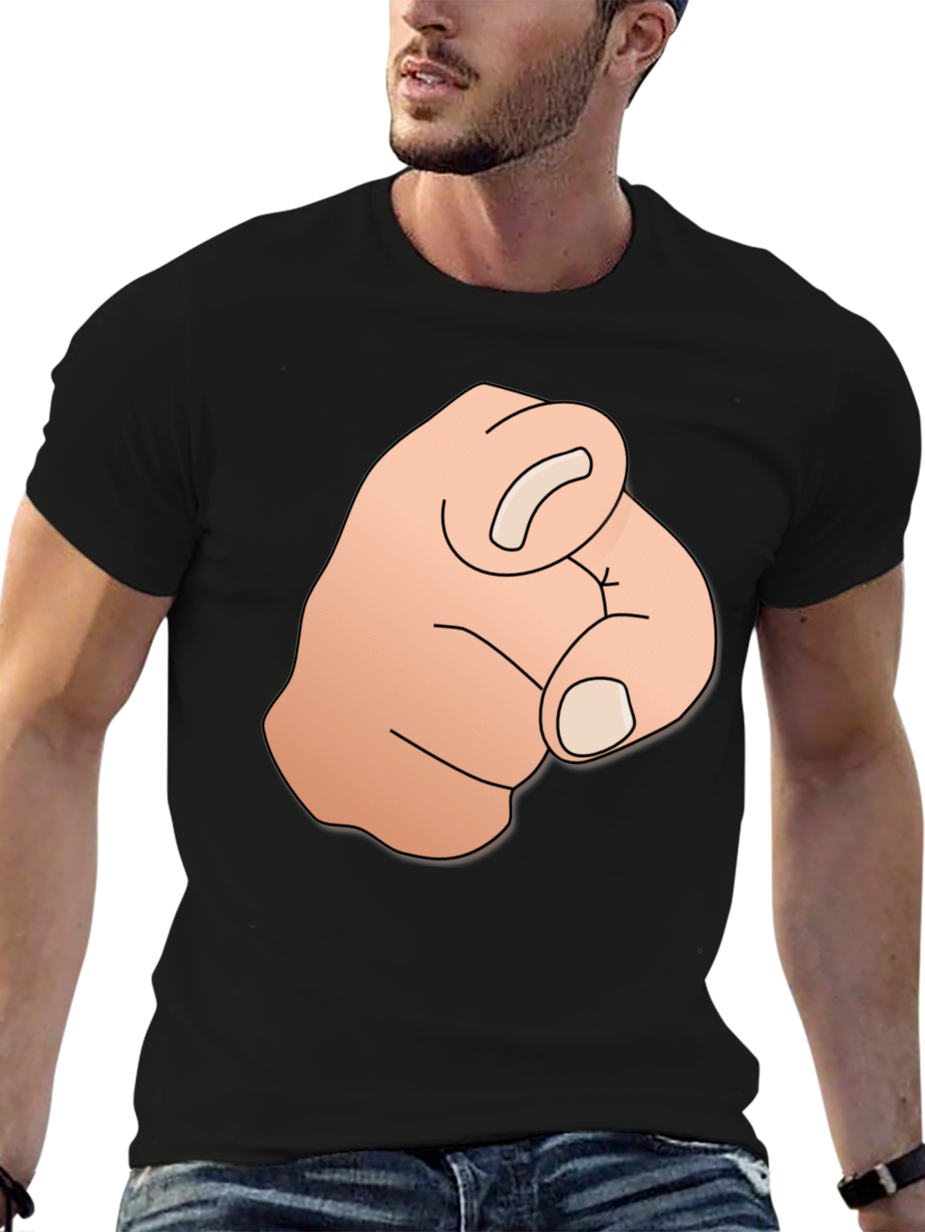 Pointing Finger Graphic Tee - Bold Black T-Shirt