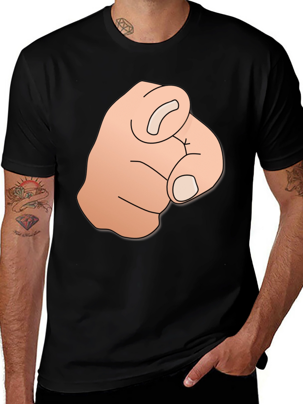 Pointing Finger Graphic Tee - Bold Black T-Shirt