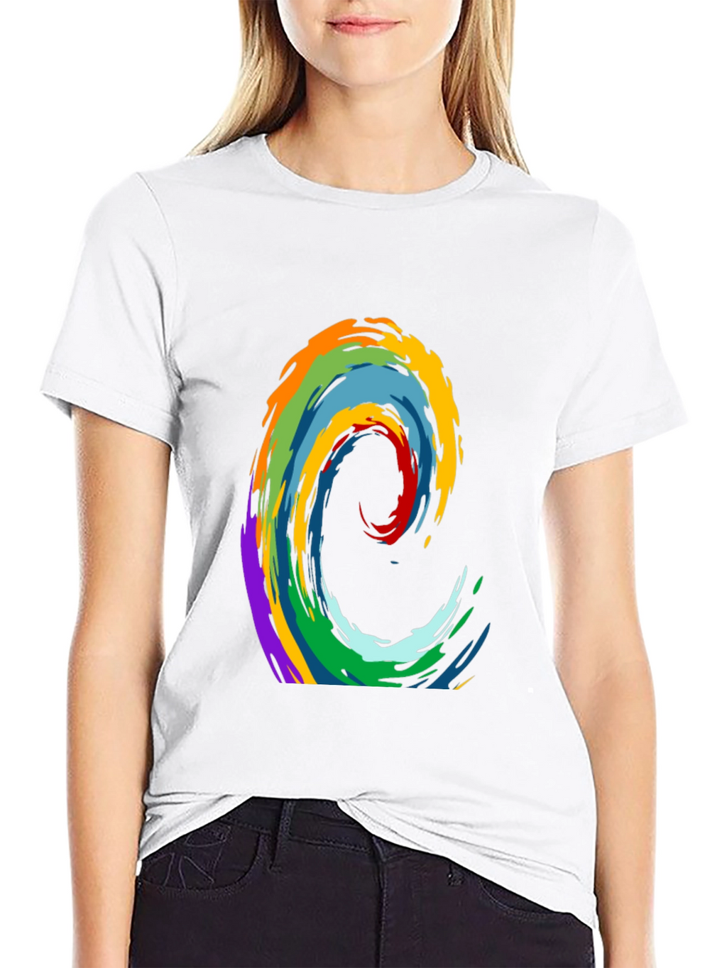 Rainbow Wave Graphic Print Black T-Shirt