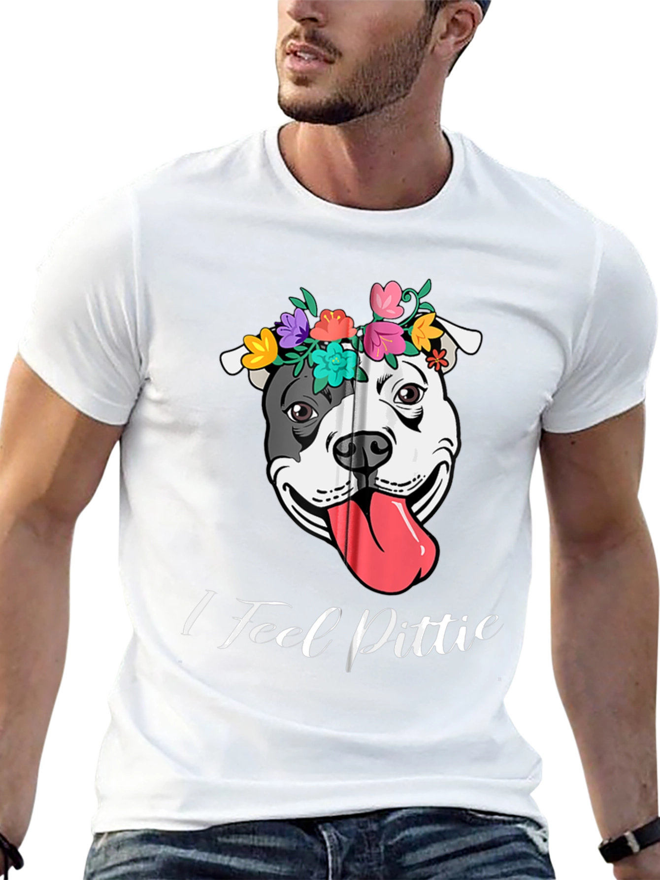 I Feel Pittie Flower Crown Dog T-Shirt