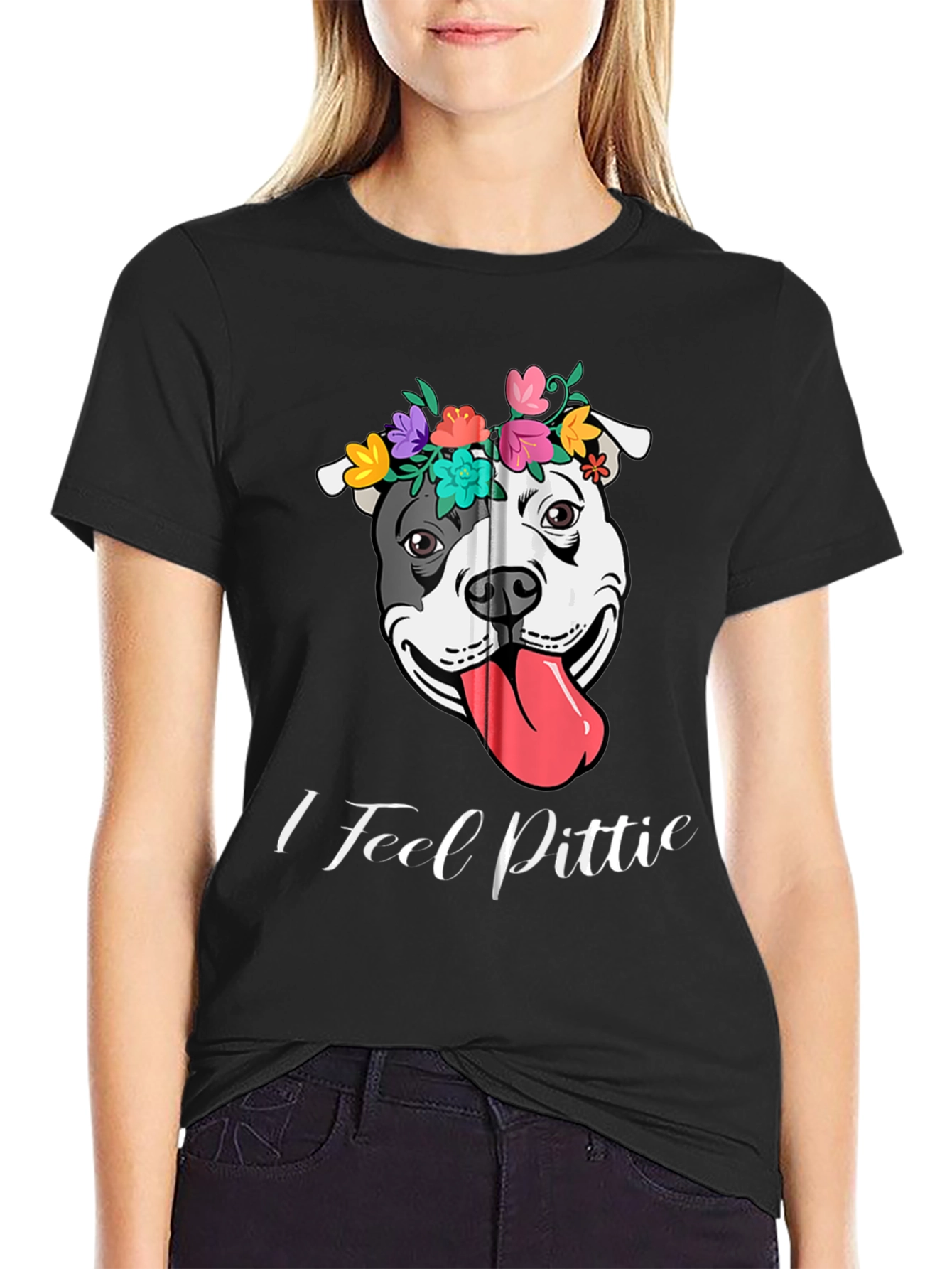 I Feel Pittie Flower Crown Dog T-Shirt