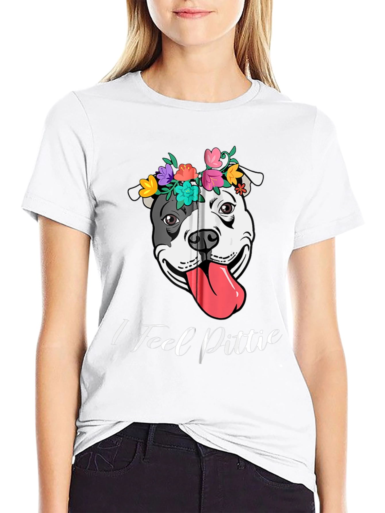 I Feel Pittie Flower Crown Dog T-Shirt