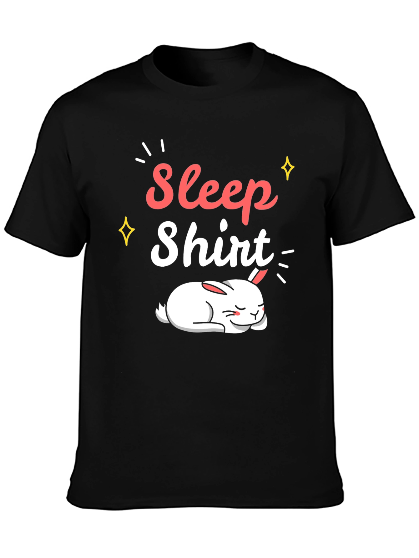 Sleep Shirt Black Cotton Tee with Sleeping Bunny