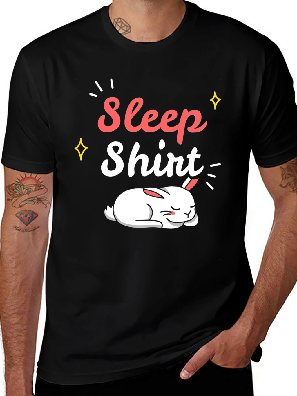 Sleep Shirt Black Cotton Tee with Sleeping Bunny