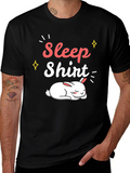 Sleep Shirt Black Cotton Tee with Sleeping Bunny