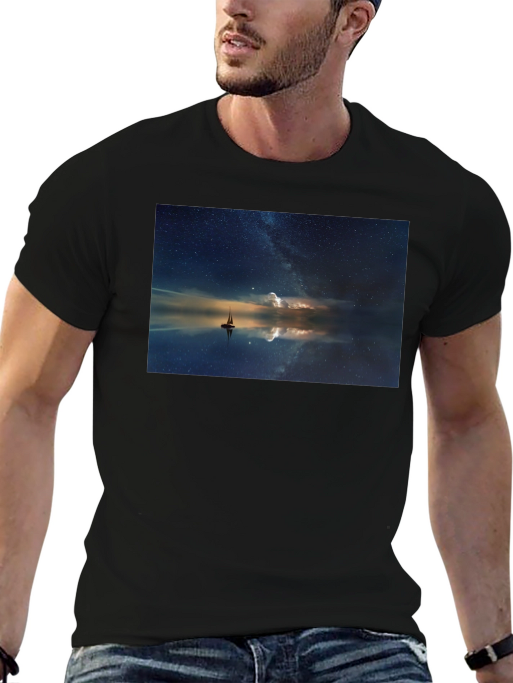 Night Sky Boat Graphic Tee - Unisex